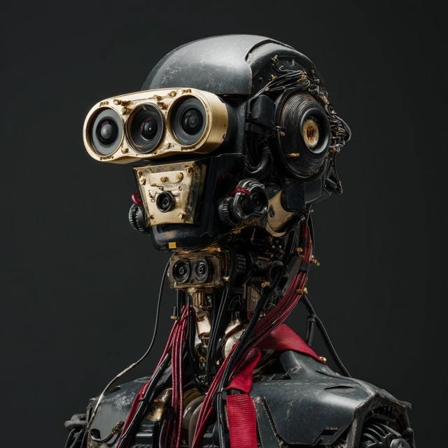 Mechanical Robot Head Black and Gold