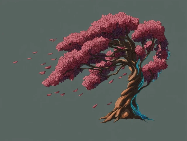 Cherry Blossom Tree Blowing in the Wind
