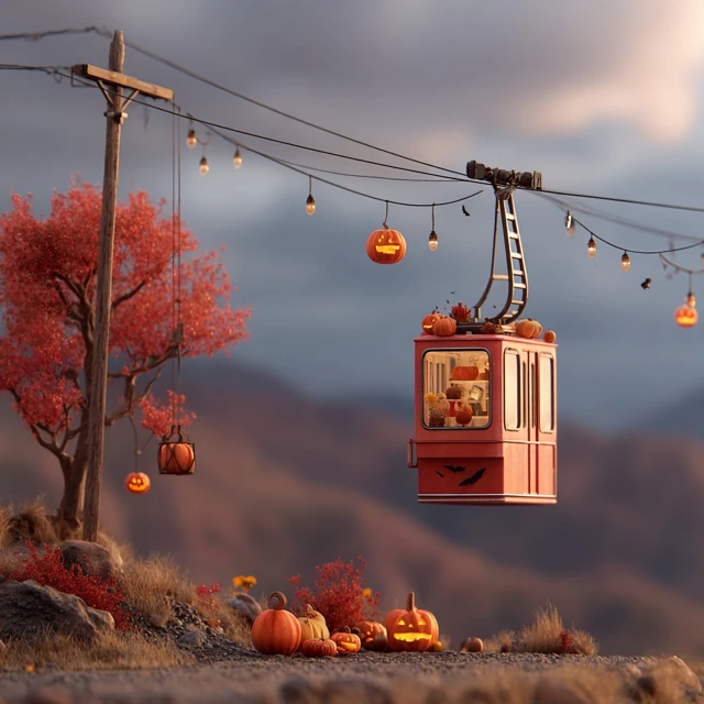 Halloween Cable Car Ride with Skeletons