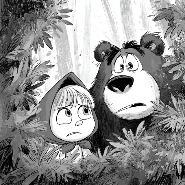 Masha and Bear in Forest Cartoon Scene