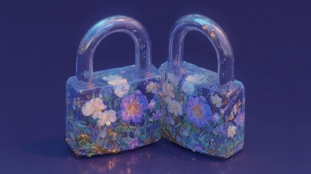Transparent Locks with Floral Art - 3D Render