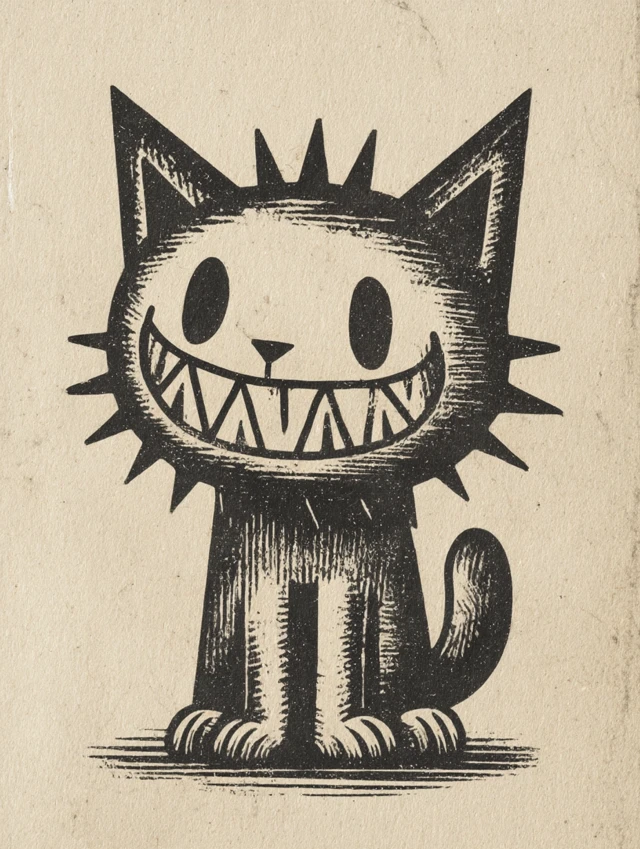 Vintage Cartoon Cat Crazy Psychotic Retro Style