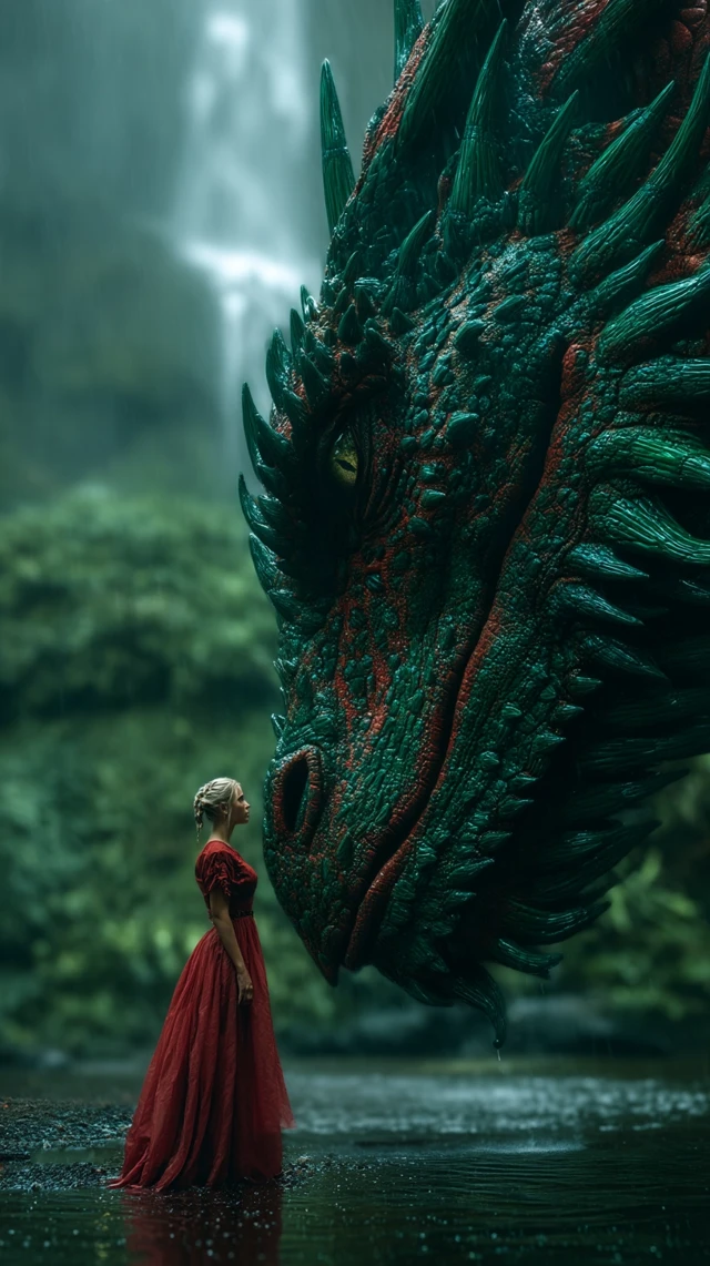 Girl and Dragon Encounter Fantasy Art