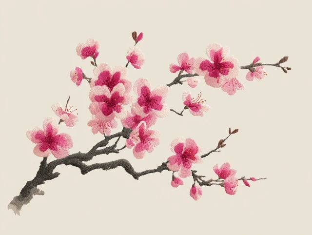 Peach Blossom Illustration in Su Embroidery Style