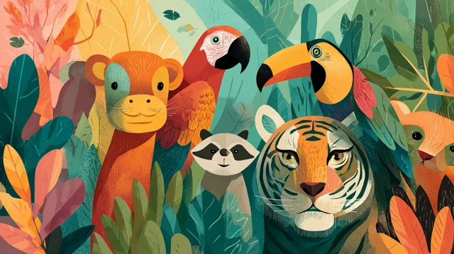 Jungle Animals Illustration Cartoon Style
