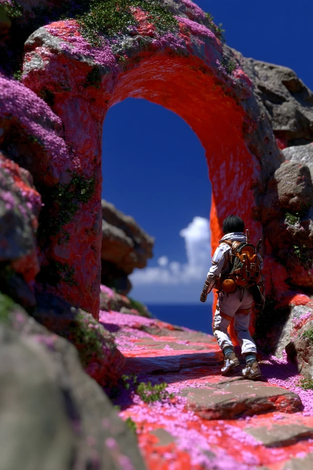 Cyberpunk Explorer Enters Futuristic Paradise