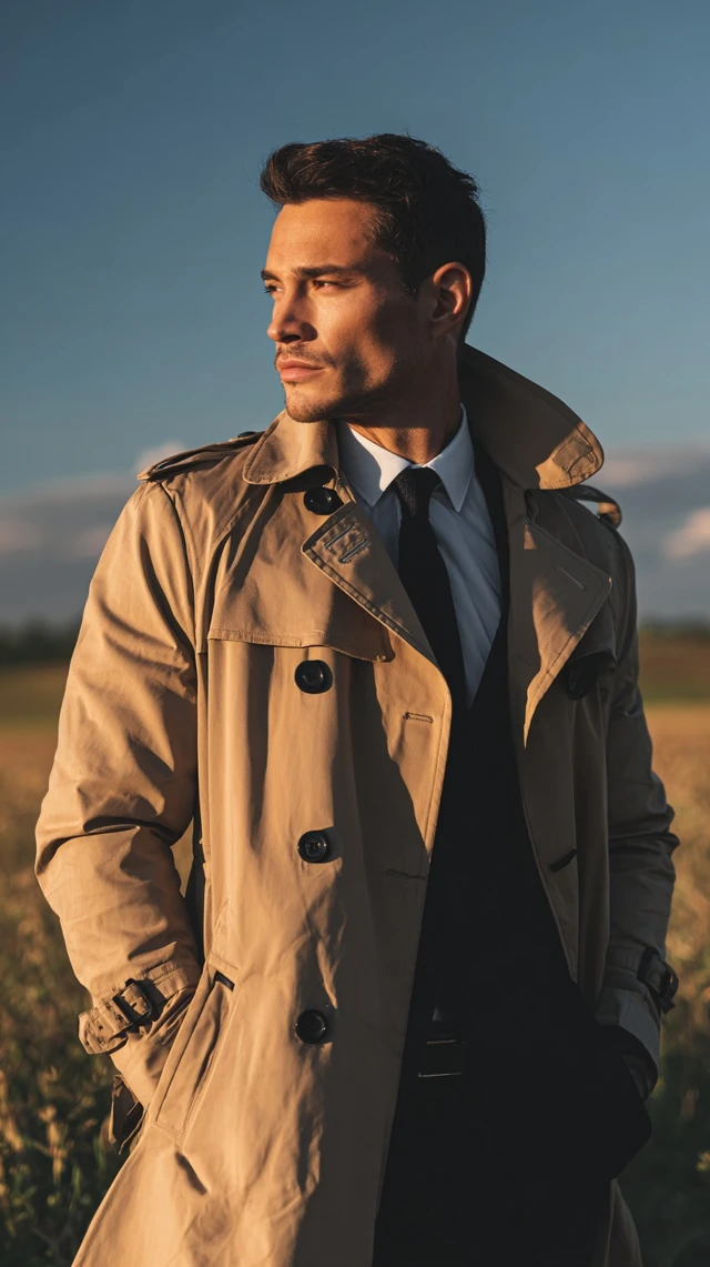 Handsome Man in Trench Coat Outdoors Cinematic