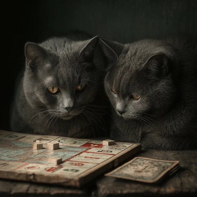 Cats Playing Monopoly Gritty Photo