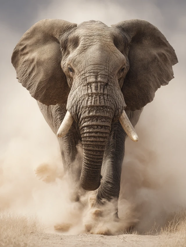 Elephant Charging Photo Realistic Wildlife