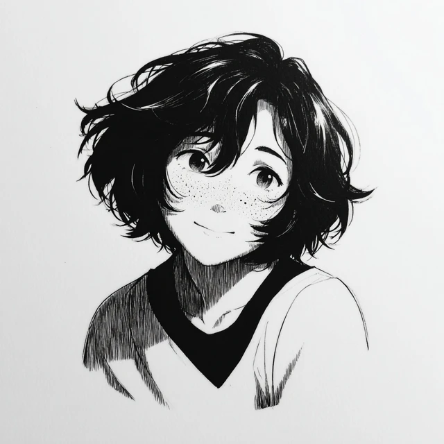 Manga Girl Black Hair Freckles and Stars