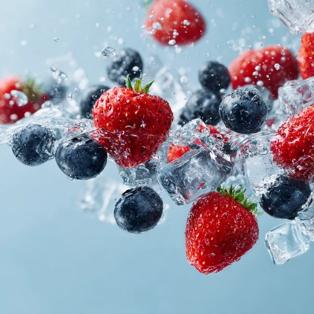 Fresh Berries Strawberries Blueberries Ice Cubes Summer