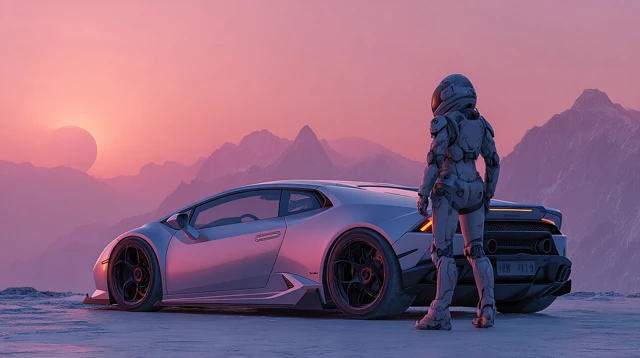 Futuristic Woman on Mars with Sports Car