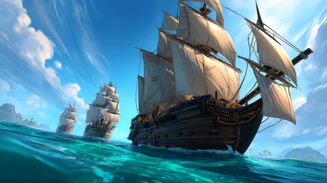 Royal Fleet Sailing Caribbean Waters Sea of Thieves Style