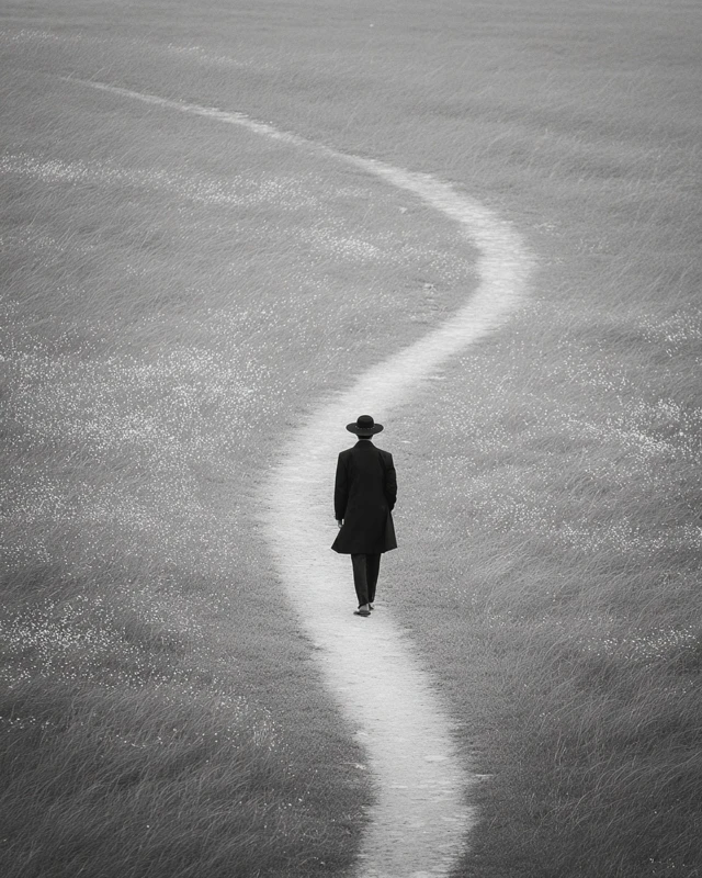 Man Walking Path Surreal Scene Solitude