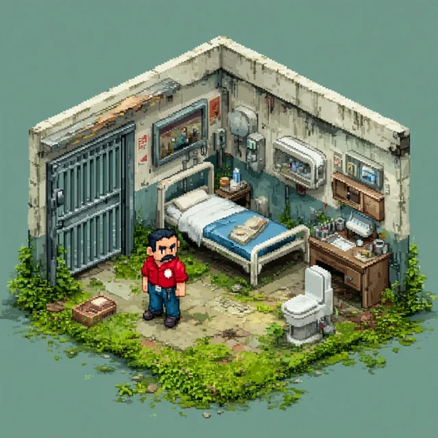 Pixel Art Prison Guard Isometric Retro Game