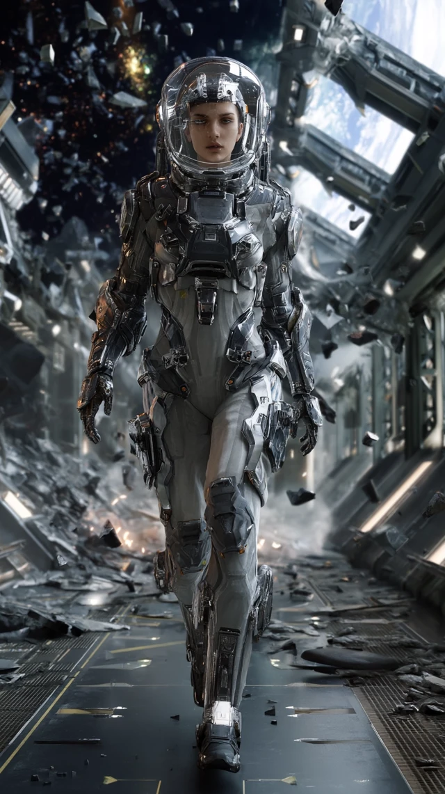 Futuristic Female Soldier Space Station