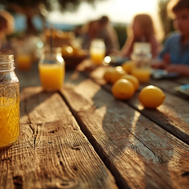 Summer Table with Lemonade and Kids