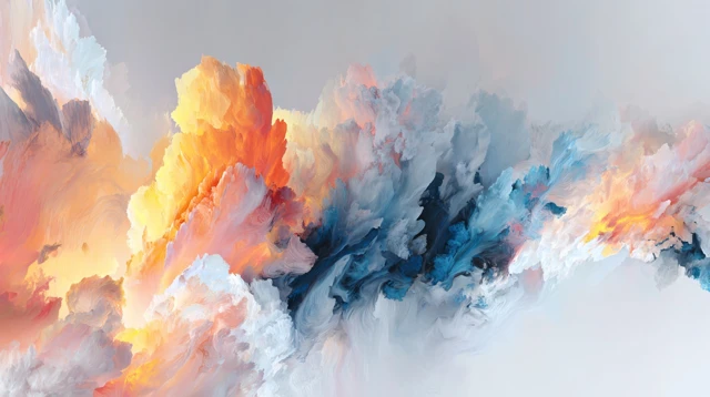 Abstract Painting Blue Orange White Colors