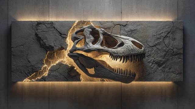 T Rex Skull Fossil Art Installation Wall Decor