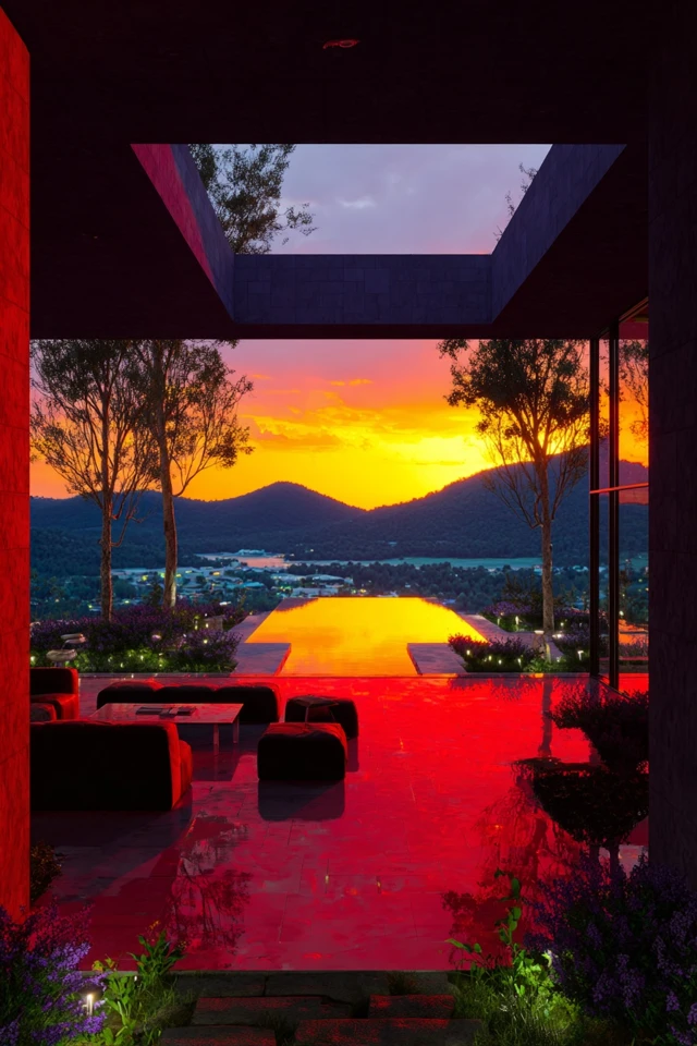 Architects Sunset Balcony Drawing Reflection