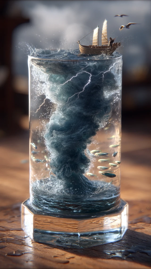 Hyperrealistic Wave in Soju Glass: Korean Art