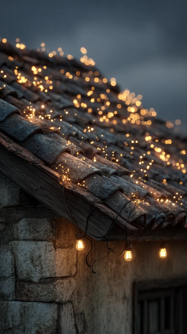 Electric Sparks on a Rustic Roof Cinematic Lighting