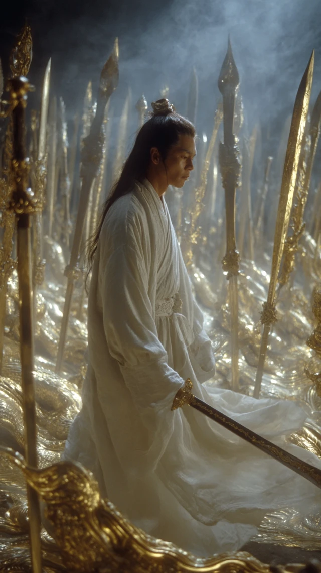 Ancient Wuxia Warrior Sword in Mystic Cave