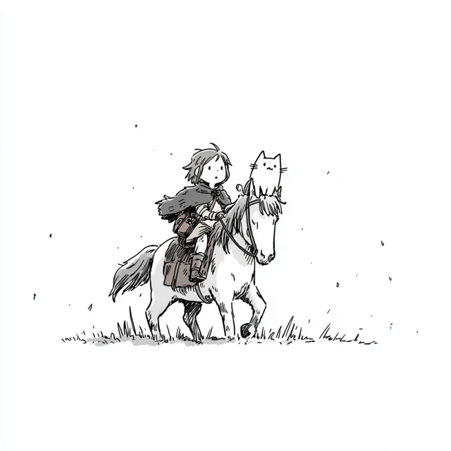 Anime Doodle Illustration Of A Person Riding a Horse
