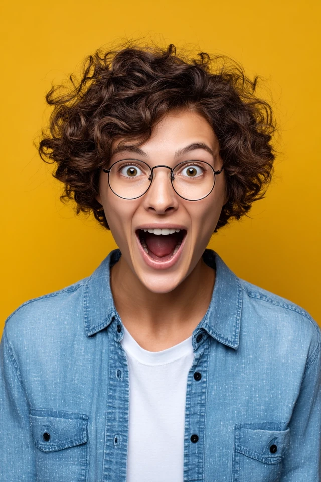Excited Nerd with Glasses and Bright Background