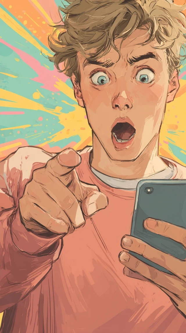 Surprised Young Person Pointing Illustration