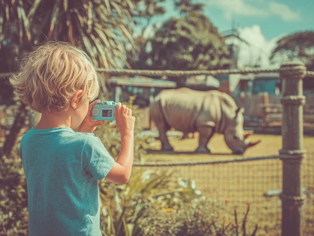 Boy Photographs Rhino at the Zoo