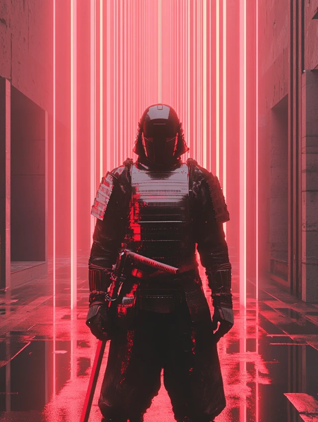Cyberpunk Samurai Warrior in Neon Alley