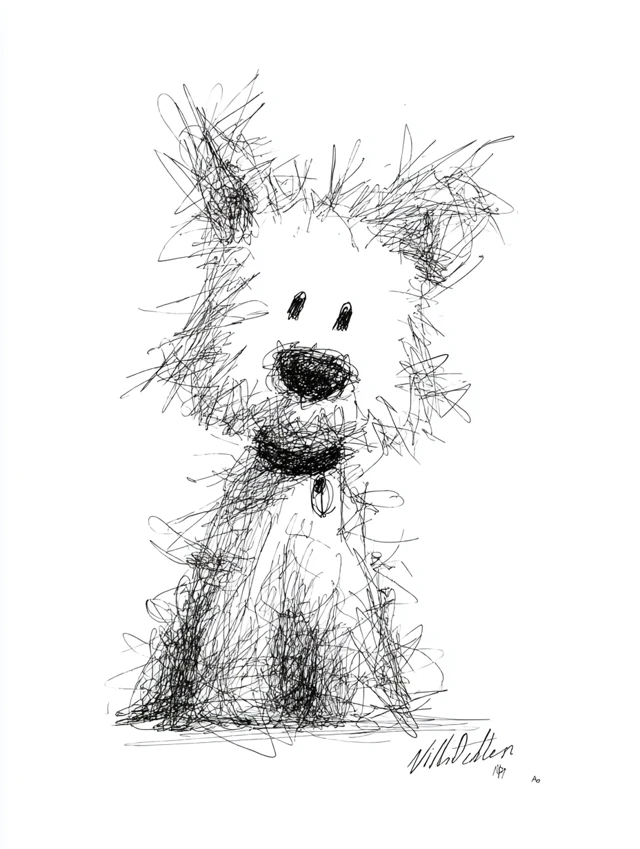 Cute Terrier Scribble Art by Bill Waterson