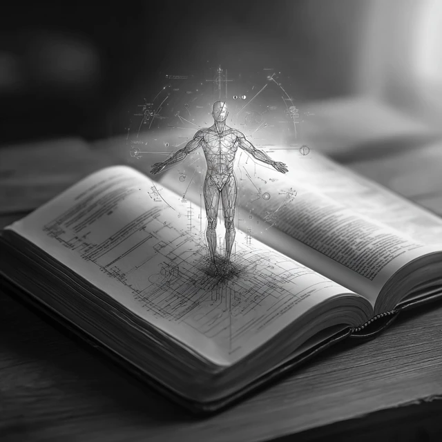Bible and Blueprint Human Figure Divine Design