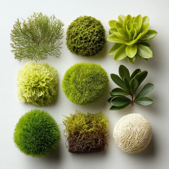 Variety of Moss on White Background