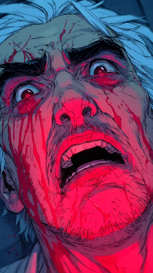 Horror Comic Art Middle-Aged Villain in Agony