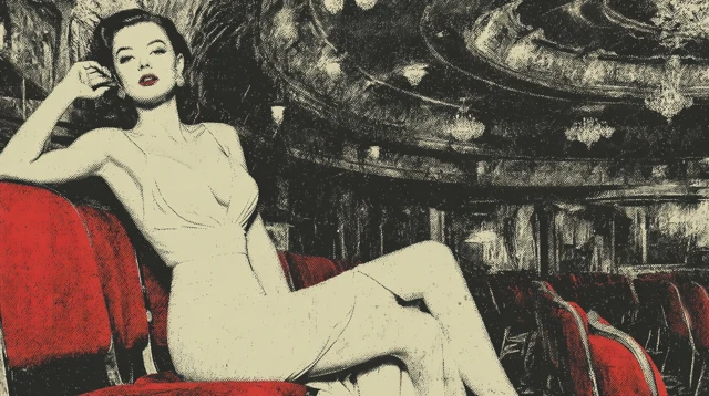 Retro Illustration Elegant Woman Opera House