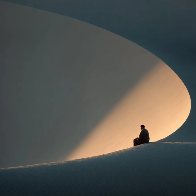 Sci Fi Scene Monk Contemplation Serene View Golden Hour
