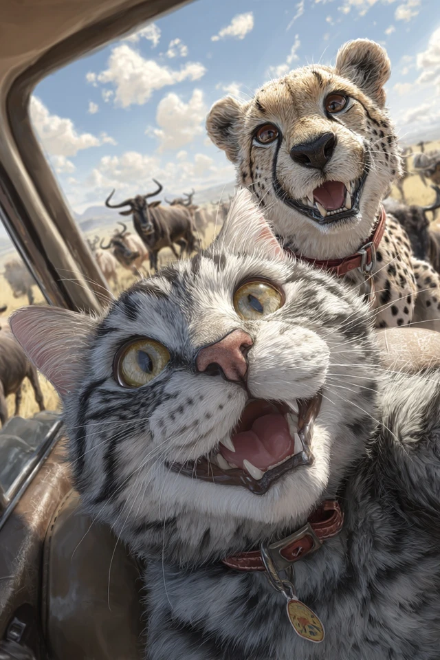 Cat and Cheetah Selfie in Africa