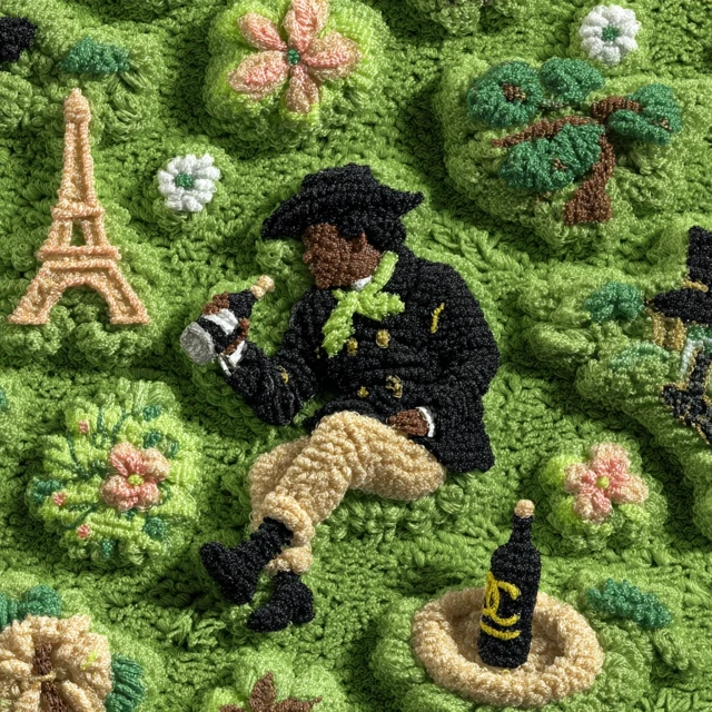 Embroidered Carpet Art Black Man Chanel Eiffel Tower