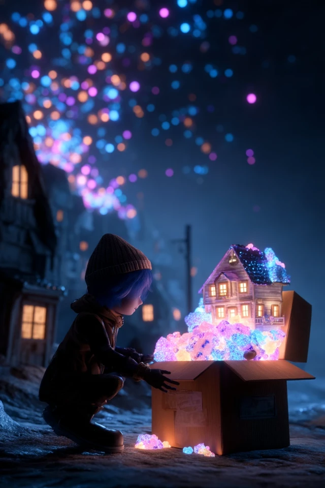 Pixar Style Child and Magical Toy Box at Night