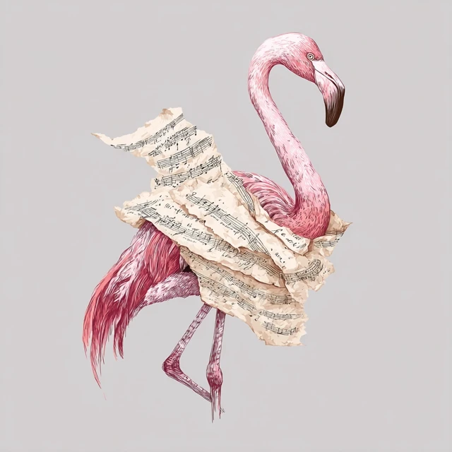 Flamingo with Poetry Dark Romantic Art Illustration