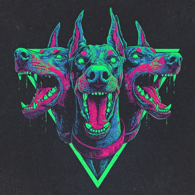 Three Headed Doberman Pinscher Graphic Horror Design