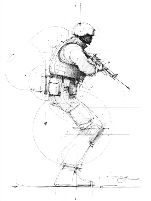 SAS Soldier Line Art Dynamic Combat Pose Sketch