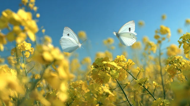 Rapeseed Field with Butterflies Spring Scene