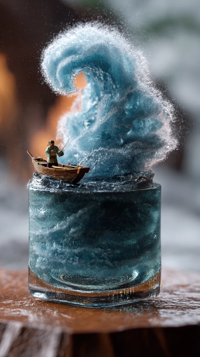 Hyperrealistic Wave in Soju Glass: Korean Art