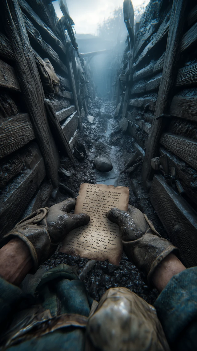 WWI Trench at Dawn: POV with Letter