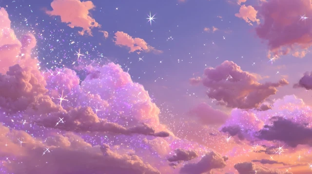 Dreamy Sky Pink Clouds Rainbow Stars Aesthetic