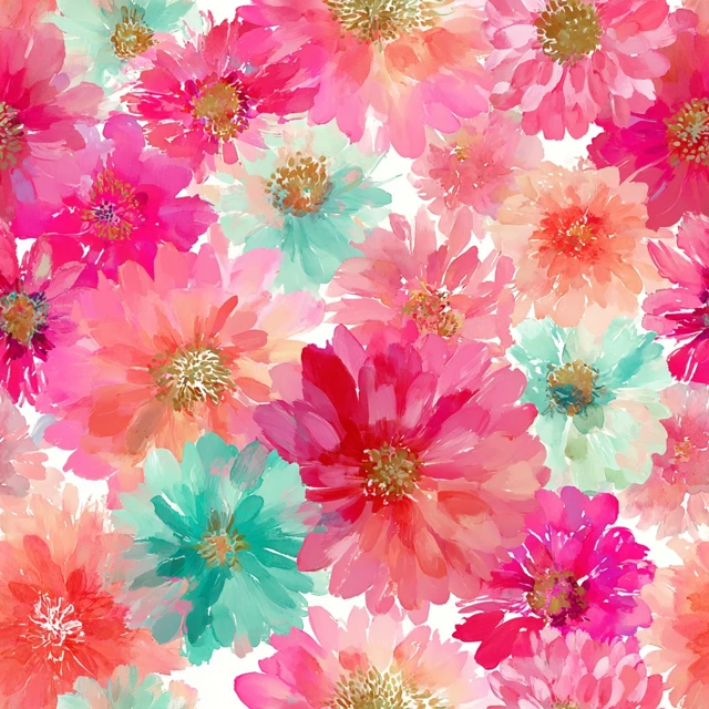 Watercolor Floral Pattern Bright Flowers Dahlias Zinnias