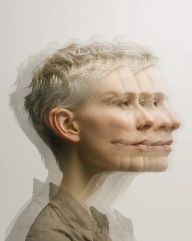 Multiple Exposure Portrait of Woman Turning Head